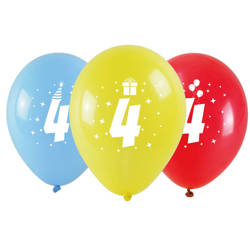Balony na 4 urodziny kolorowe 3 sztuki KB1931-4-9944