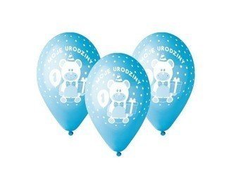 Balony na Roczek Moje 1 urodziny z misiem niebieskie 30cm 5 sztuk GD-M1UC1