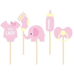 Dekoracje do muffinek na Baby Shower Słonik różowe 5 sztuk 511827