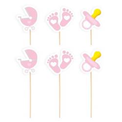 Dekoracje do muffinek na Baby Shower różowe 6 sztuk 512288