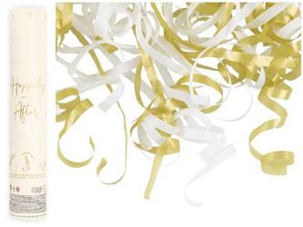 Tuba z serpentynami w kolorze białym i złotym 25cm TUZ25-1-008-019